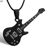 Fashion 316L Stainless Steel Guitar Necklace For Men Pendants Leather Chain Men Necklaces daiiibabyyy