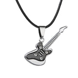 Fashion 316L Stainless Steel Guitar Necklace For Men Pendants Leather Chain Men Necklaces daiiibabyyy