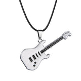 Fashion 316L Stainless Steel Guitar Necklace For Men Pendants Leather Chain Men Necklaces daiiibabyyy