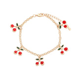 Fashion Charm Red Cherry Gold Chain Bracelets for Women Gold Color Adjustable Bracelet Anklet Jewelry Party Gifts daiiibabyyy