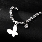 Stainless Steel Clover Charm Bracelets For Women Silvery Minimalism Round Beads Chain With Rhinestone Fashion Jewelry daiiibabyyy