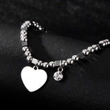 Stainless Steel Clover Charm Bracelets For Women Silvery Minimalism Round Beads Chain With Rhinestone Fashion Jewelry daiiibabyyy