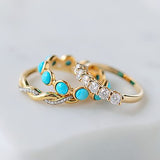 3Pcs/Set Vintage Bohemia Gold Blue Turquoises Knuckle Rings Set for Women Geometric Midi Finger Ring Boho Wedding Jewelry daiiibabyyy