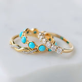 3Pcs/Set Vintage Bohemia Gold Blue Turquoises Knuckle Rings Set for Women Geometric Midi Finger Ring Boho Wedding Jewelry daiiibabyyy