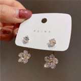 New Korea Sweet Cute Flower Crystal Temperament Geometric Shiny Zircon Earrings Statement Earrings for Women Girl Pendientes daiiibabyyy