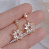 New Korea Sweet Cute Flower Crystal Temperament Geometric Shiny Zircon Earrings Statement Earrings for Women Girl Pendientes daiiibabyyy