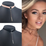 90'S Punk New Fashion 4 Colors Leather Choker Necklace Gold Color Geometry With Round Pendant Collar Necklace For Women Girls daiiibabyyy