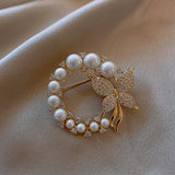 CINDY XIANG New Pearl and Rhinestone Circle Brooches for Women Baroque Trendy Elegant Butterfly Brooch Pins Party Wedding Gifts