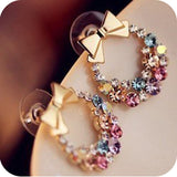 SexeMara New Fashion Designer Jewelry Colorful Rhinestone Imitation Pearl Butterfly Bow Stud Earrings for Women Brincos daiiibabyyy