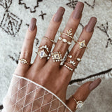 Women's Boho Charm Gold Star Knuckle Rings Set Crystal Star Crescent Geometric Female Finger Rings Bohemia Jewelry Gifts daiiibabyyy