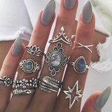 Women's Boho Charm Gold Star Knuckle Rings Set Crystal Star Crescent Geometric Female Finger Rings Bohemia Jewelry Gifts daiiibabyyy