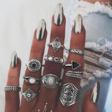 Women's Boho Charm Gold Star Knuckle Rings Set Crystal Star Crescent Geometric Female Finger Rings Bohemia Jewelry Gifts daiiibabyyy