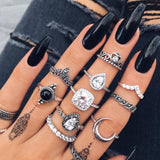 Women's Boho Charm Gold Star Knuckle Rings Set Crystal Star Crescent Geometric Female Finger Rings Bohemia Jewelry Gifts daiiibabyyy