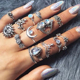 Women's Boho Charm Gold Star Knuckle Rings Set Crystal Star Crescent Geometric Female Finger Rings Bohemia Jewelry Gifts daiiibabyyy