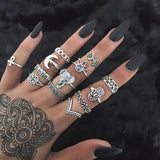 Women's Boho Charm Gold Star Knuckle Rings Set Crystal Star Crescent Geometric Female Finger Rings Bohemia Jewelry Gifts daiiibabyyy