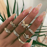 Women's Boho Charm Gold Star Knuckle Rings Set Crystal Star Crescent Geometric Female Finger Rings Bohemia Jewelry Gifts daiiibabyyy