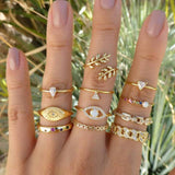 Women's Boho Charm Gold Star Knuckle Rings Set Crystal Star Crescent Geometric Female Finger Rings Bohemia Jewelry Gifts daiiibabyyy