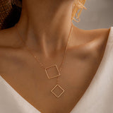 HuaTang Simple Design Hollow Square Pendant Necklace for Women Geometric Metal Clavicle Chain Female Summer Jewelry Accessories daiiibabyyy