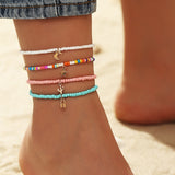 4PCS/SET Bohemian Color Multilayer Anklet Women Mixed Star Moon Cactus Lock Pendant Summer Beach Casual Jewelry Friendship Gift