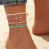 4PCS/SET Bohemian Color Multilayer Anklet Women Mixed Star Moon Cactus Lock Pendant Summer Beach Casual Jewelry Friendship Gift daiiibabyyy