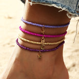 4PCS/SET Bohemian Color Multilayer Anklet Women Mixed Star Moon Cactus Lock Pendant Summer Beach Casual Jewelry Friendship Gift daiiibabyyy