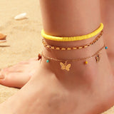 4PCS/SET Bohemian Color Multilayer Anklet Women Mixed Star Moon Cactus Lock Pendant Summer Beach Casual Jewelry Friendship Gift daiiibabyyy