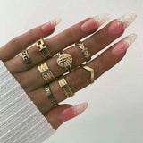 Women's Boho Charm Gold Star Knuckle Rings Set Crystal Star Crescent Geometric Female Finger Rings Bohemia Jewelry Gifts daiiibabyyy