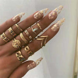 Women's Boho Charm Gold Star Knuckle Rings Set Crystal Star Crescent Geometric Female Finger Rings Bohemia Jewelry Gifts daiiibabyyy