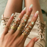 Women's Boho Charm Gold Star Knuckle Rings Set Crystal Star Crescent Geometric Female Finger Rings Bohemia Jewelry Gifts daiiibabyyy