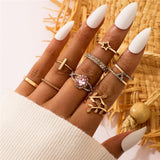 Women's Boho Charm Gold Star Knuckle Rings Set Crystal Star Crescent Geometric Female Finger Rings Bohemia Jewelry Gifts daiiibabyyy