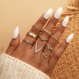 Women's Boho Charm Gold Star Knuckle Rings Set Crystal Star Crescent Geometric Female Finger Rings Bohemia Jewelry Gifts daiiibabyyy