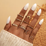 Women's Boho Charm Gold Star Knuckle Rings Set Crystal Star Crescent Geometric Female Finger Rings Bohemia Jewelry Gifts daiiibabyyy