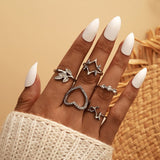 Women's Boho Charm Gold Star Knuckle Rings Set Crystal Star Crescent Geometric Female Finger Rings Bohemia Jewelry Gifts daiiibabyyy