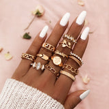 Women's Boho Charm Gold Star Knuckle Rings Set Crystal Star Crescent Geometric Female Finger Rings Bohemia Jewelry Gifts daiiibabyyy