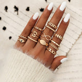 Women's Boho Charm Gold Star Knuckle Rings Set Crystal Star Crescent Geometric Female Finger Rings Bohemia Jewelry Gifts daiiibabyyy