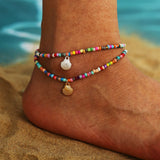 Boho Anklet Foot Colorful Beads Chain Shell Pendant Ankle Summer Bracelet Charm Sandals Barefoot Beach Foot Bridal Jewelry A046 daiiibabyyy