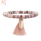 2021 New 7 Multicolor Tassel Anklet Bohemian Jewelry For Women polymerclay Beaded Elastic Chain Shell Ankle Chain Leg Foot Chain daiiibabyyy