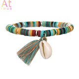 2021 New 7 Multicolor Tassel Anklet Bohemian Jewelry For Women polymerclay Beaded Elastic Chain Shell Ankle Chain Leg Foot Chain daiiibabyyy