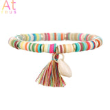 2021 New 7 Multicolor Tassel Anklet Bohemian Jewelry For Women polymerclay Beaded Elastic Chain Shell Ankle Chain Leg Foot Chain daiiibabyyy