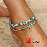 2021 New 7 Multicolor Tassel Anklet Bohemian Jewelry For Women polymerclay Beaded Elastic Chain Shell Ankle Chain Leg Foot Chain daiiibabyyy