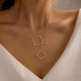 HuaTang Simple Design Hollow Square Pendant Necklace for Women Geometric Metal Clavicle Chain Female Summer Jewelry Accessories daiiibabyyy