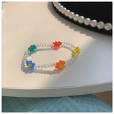 HangZhi  New Korean Cute Flowers Daisy Bracelets Transparent Colorful Beaded Handmade Elastic Wristband for Women Jewelry daiiibabyyy