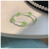 HangZhi  New Korean Cute Flowers Daisy Bracelets Transparent Colorful Beaded Handmade Elastic Wristband for Women Jewelry daiiibabyyy