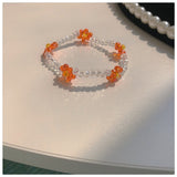 HangZhi  New Korean Cute Flowers Daisy Bracelets Transparent Colorful Beaded Handmade Elastic Wristband for Women Jewelry daiiibabyyy