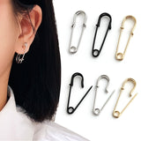 GTQ  Trendy Unisex Punk Rock Style Safety Pin Ear Hook Stud Earrings Exquisite Jewelry Gift for Women Men daiiibabyyy