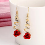 2021 Fashion Rose Flower Drop Earrings for Women Shiny Rhinestone Long Tassel Asymmetry Earring Girls Wedding Party Jewelry daiiibabyyy