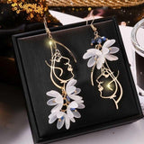 2021 Fashion Rose Flower Drop Earrings for Women Shiny Rhinestone Long Tassel Asymmetry Earring Girls Wedding Party Jewelry daiiibabyyy