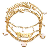 5 Pieces \ Set Fashion New Gold Silver Heart Pendant Anklet Girl Summer Beach Ankle Bracelet  Women Accessories Jewelry Gift daiiibabyyy