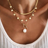 FNIO Vintage Multilayer Crystal Pendant Necklace Women Gold Color Beads Moon Star Horn Crescent Choker Necklaces Jewelry