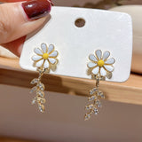 New Korea Sweet Cute Flower Crystal Temperament Geometric Shiny Zircon Earrings Statement Earrings for Women Girl Pendientes daiiibabyyy